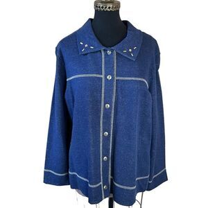 JUST Because Clothing Co Woman's Knit Jacket Size Small Navy Blue